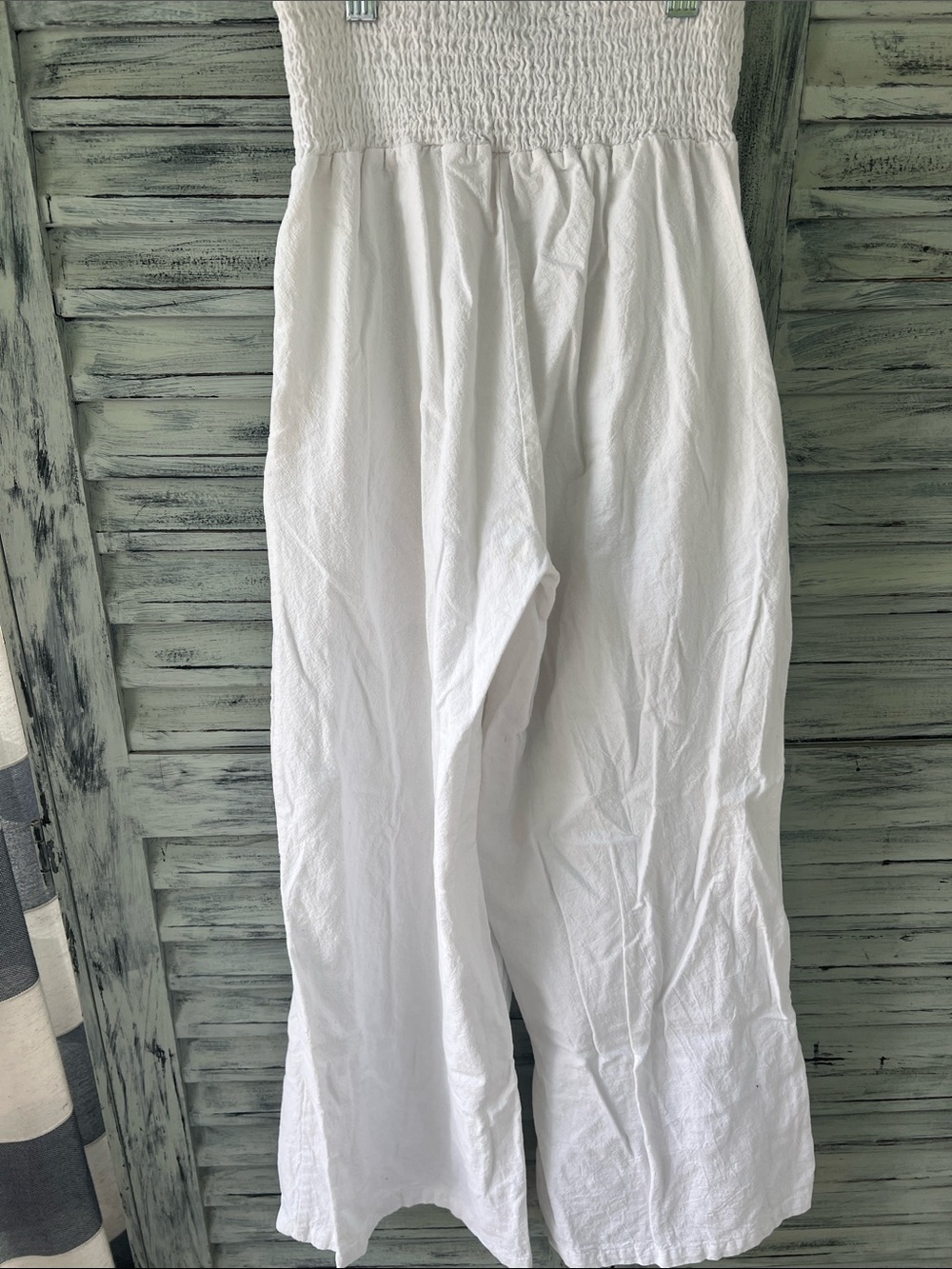 White Smocked Waist Wide-Leg Linen Blend Pants Size S - Picture 4 of 6